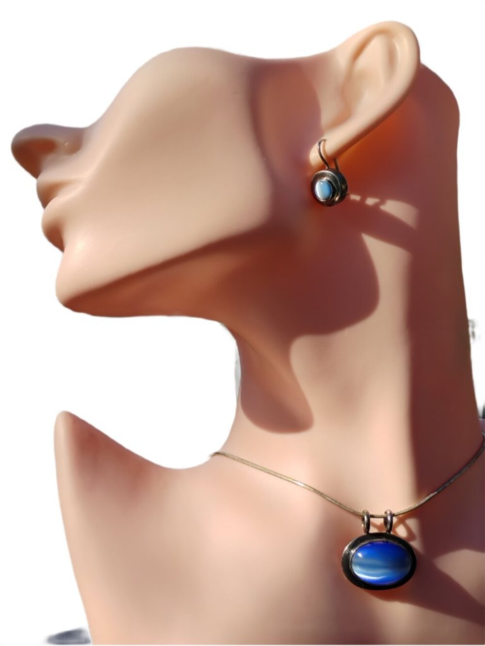 SOUL FLOWER Vintage Cat's Eye Set (925 Sterling Silver) Necklace Earrings Canada